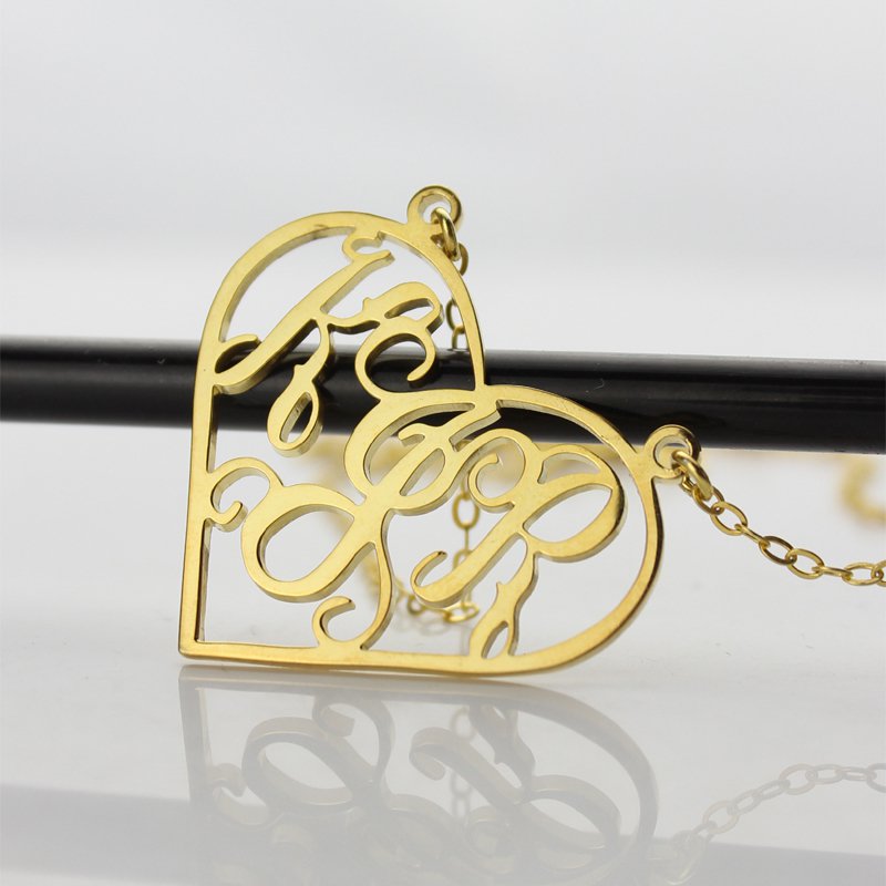 Neutraler Herz Monogramm Halskette 18 karätigem Gold überzogen