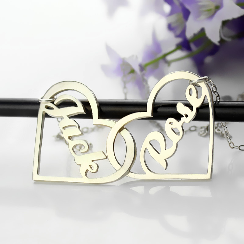 Doppel Herz Liebe Halskette mit Namen Sterling Silber