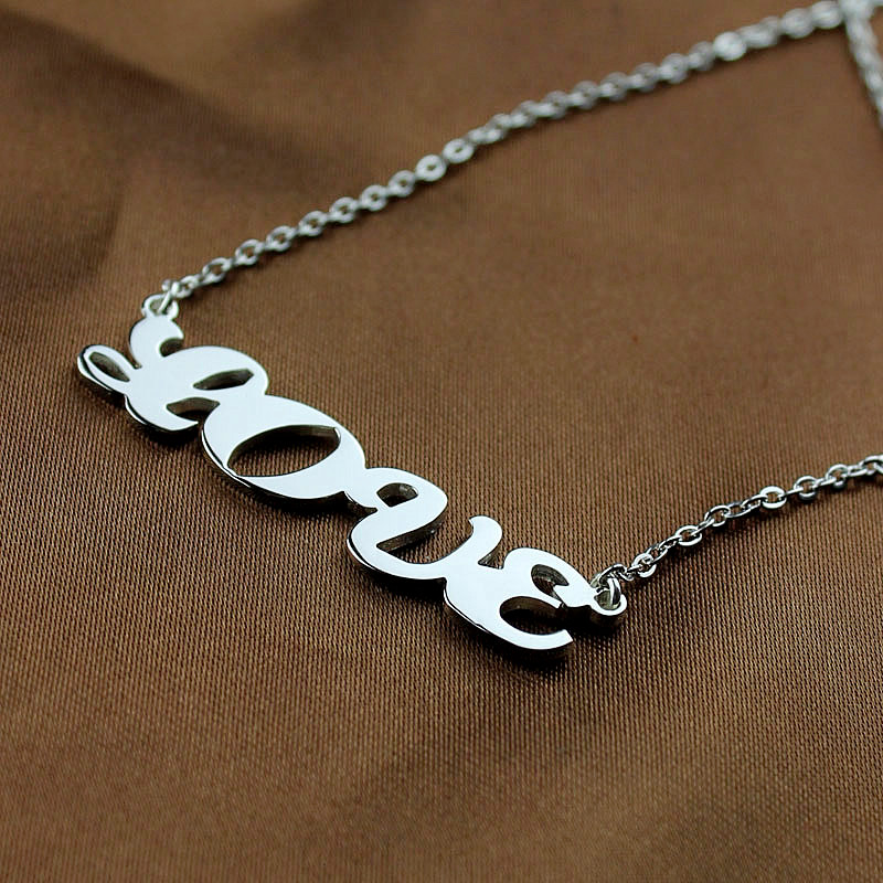18ct weißes Gold überzogen Kapital Puff Font Name Halskette