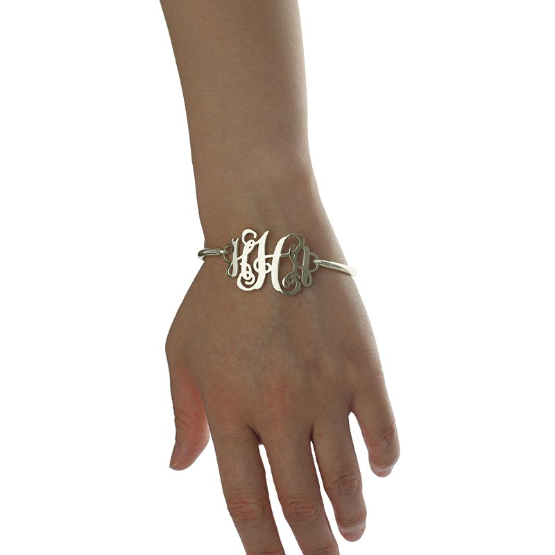 Personalisierte Monogramm Initialen Armband 1,25 Zoll Sterling Silber