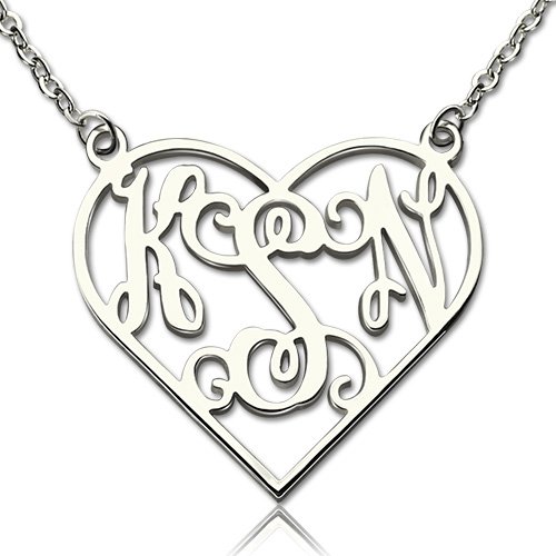Herz Monogramm Halskette aus Sterling Silber