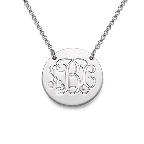 Monogramm Disc Halskette aus Sterling Silber