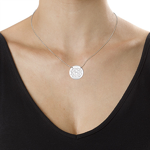 Monogramm Disc Halskette aus Sterling Silber