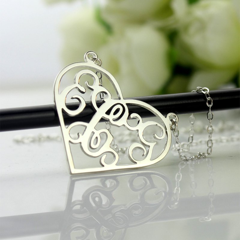 Herz Monogramm Halskette aus Sterling Silber