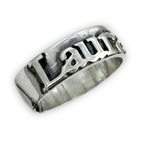 Personalisierte Silber auf Silber Namens Ring