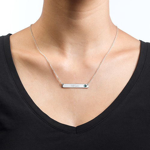Silver Bar Halskette mit Birthstone