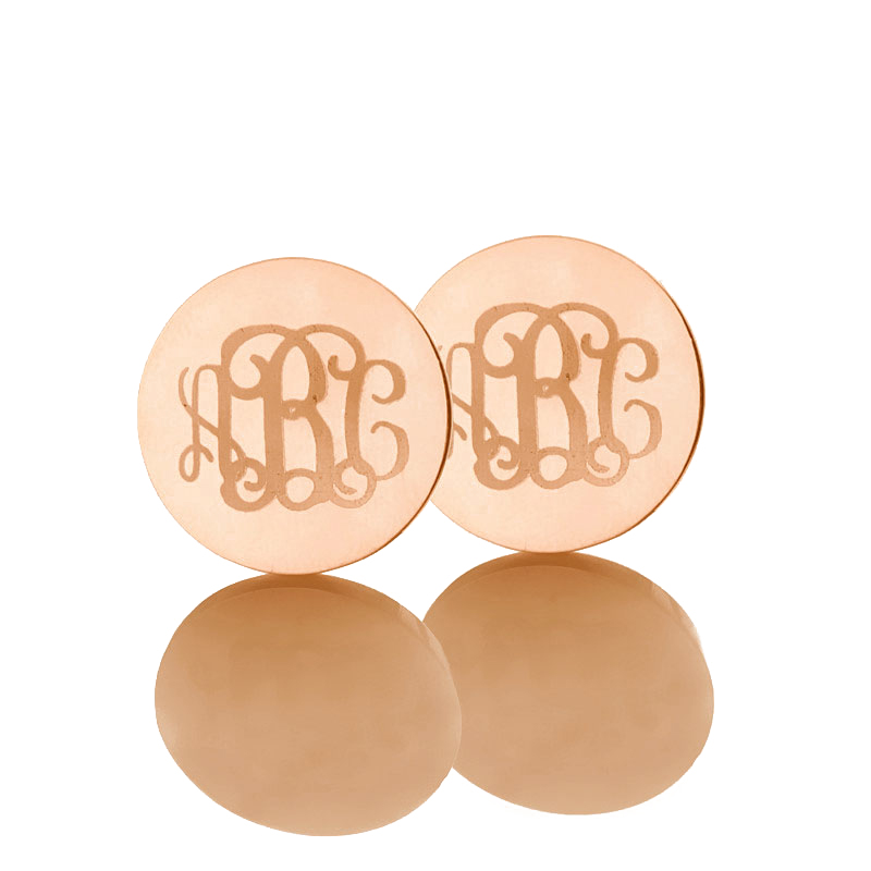 Kreis Monogramm 3 Ohrringe mit dem Buchstaben Name Ohrringe Feste 18ct Rose Gold