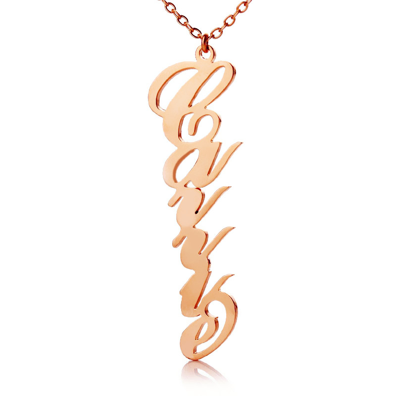 Solide Rose Gold Personalisierte Vertikal Carrie Stil Namenskette