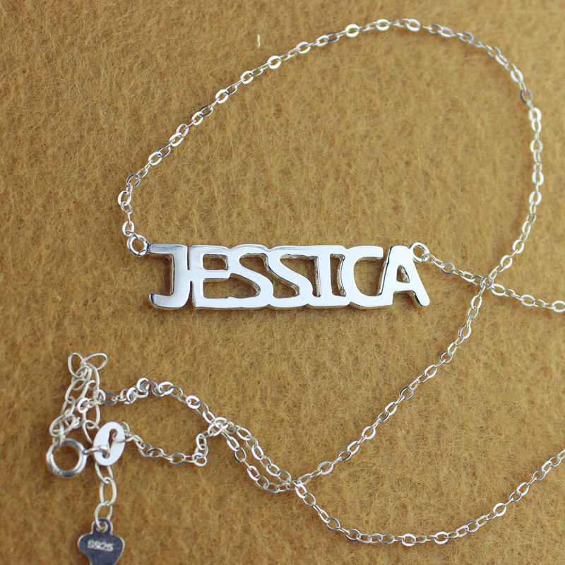 Solide weißes Gold überzog Jessica Art Name Halskette