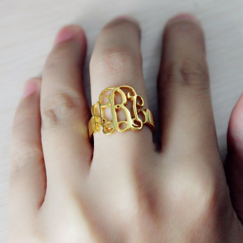 Solid Gold Personalisierte Monogramm Ring