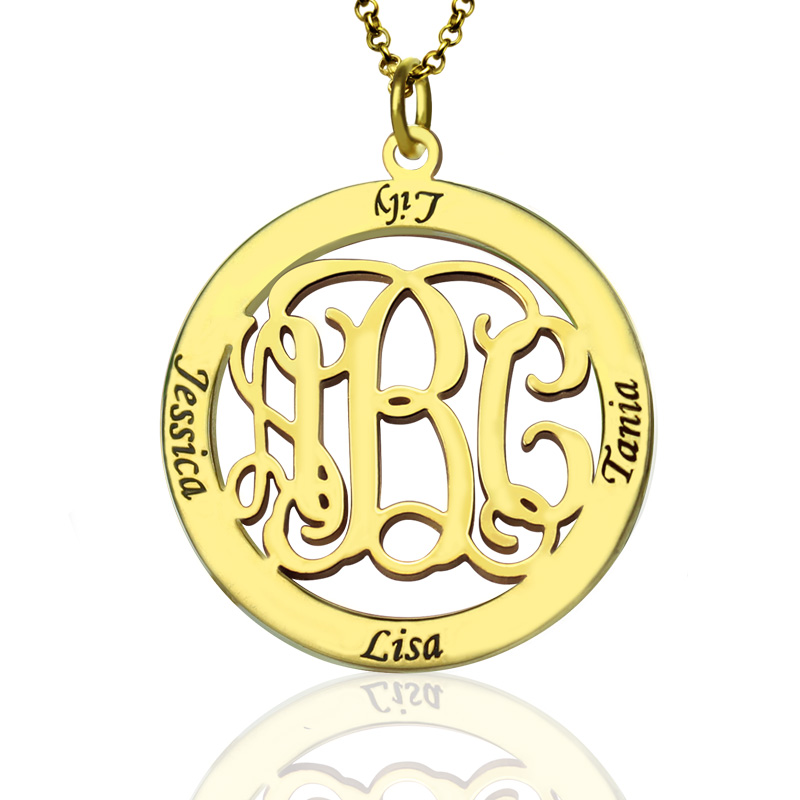 Familien Monogramm Namenshalskette in 18 karätigem Gold überzogen
