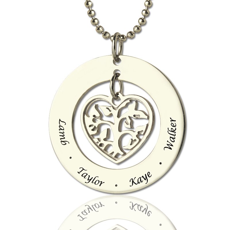 Personalisierte Herz Stammbaum Halskette aus Sterling Silber