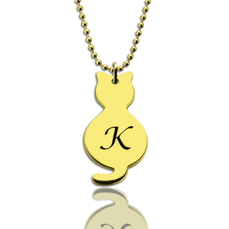 Gold über Cat Initial Anhänger Halskette