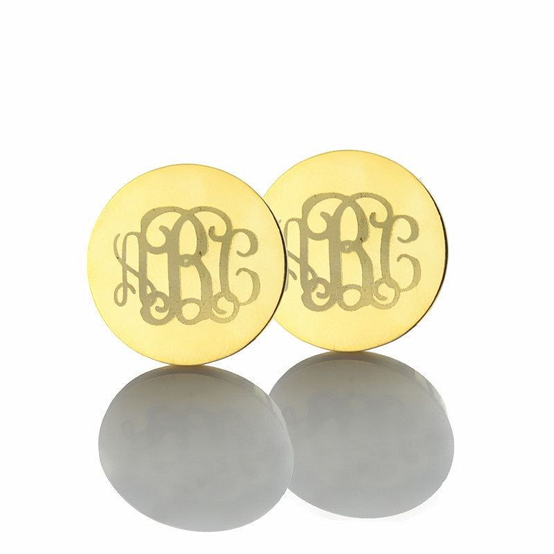 Gravierten Monogramm Bolzen Ohrringe in Gold