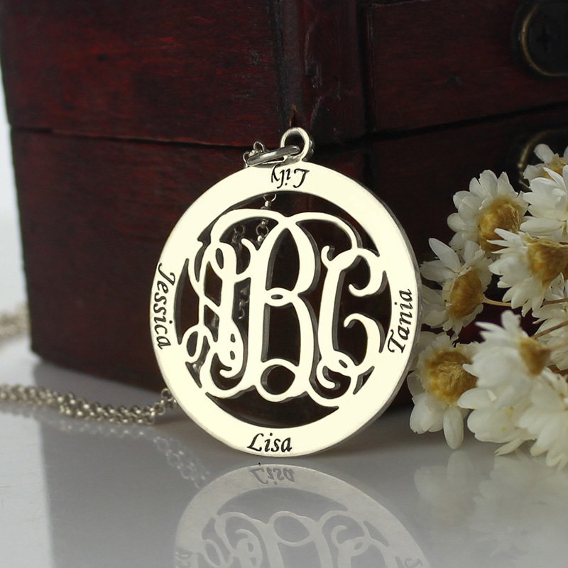 Personalisierte Familien Monogramm Name Halskette aus Sterling Silber