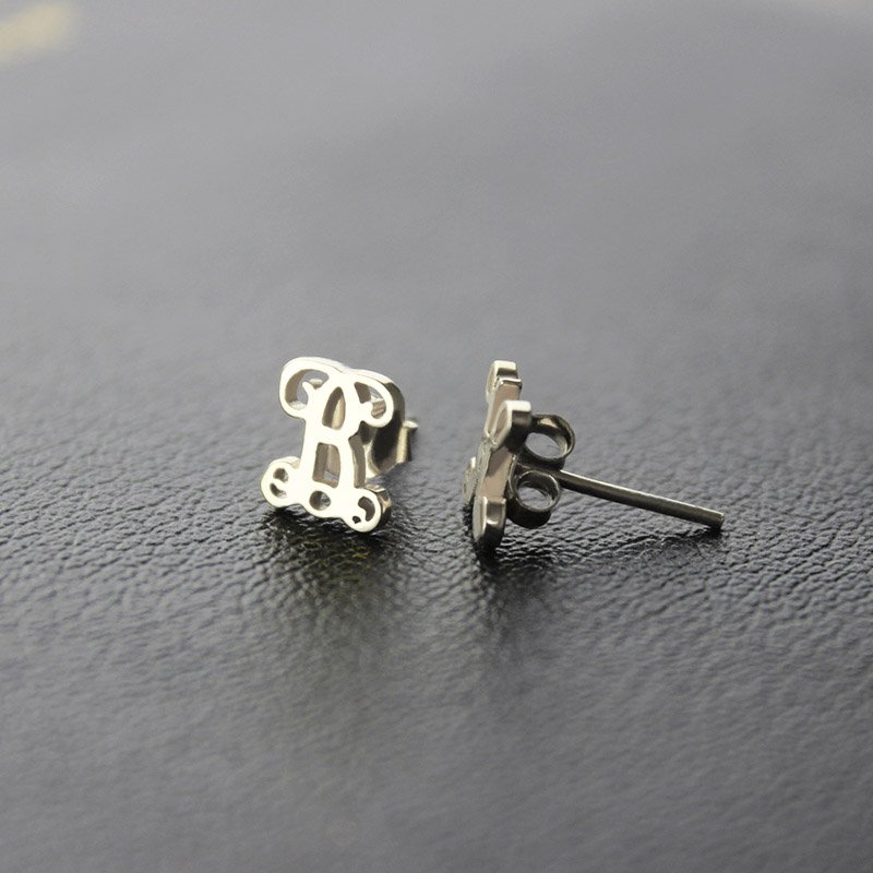 Personalisierte Einzel Monogramm Bolzen Ohrringe Sterling Silber