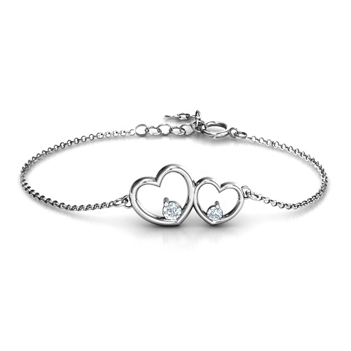 Sterling Silber Doppel Herz mit zwei Steinen Armband