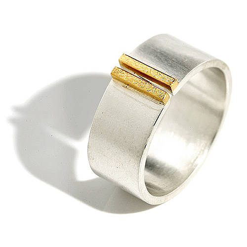 Silber und Gold Doppel Bar Wide Band Ring