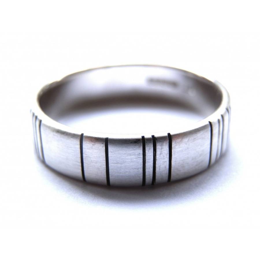 Mens Silber Barcode oxidierter Ring
