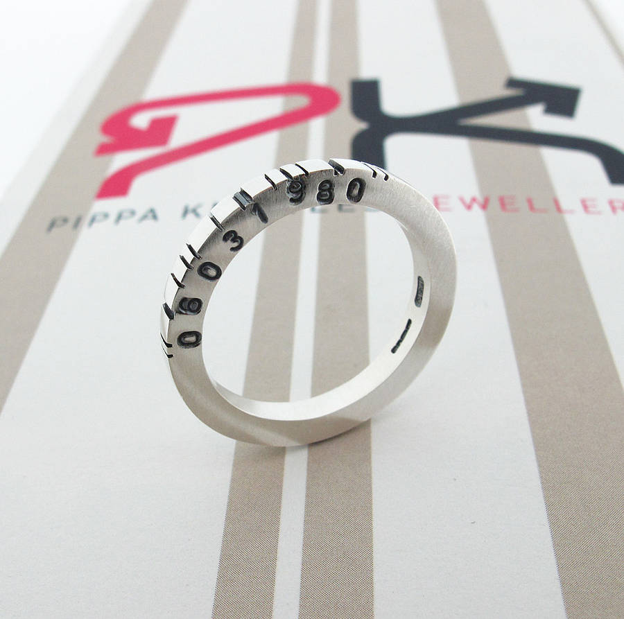 Thin Quadrat Silber Barcode Ring